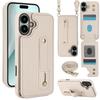 Adecuado para iPhone 16E Funda Multifuncional para Teléfono Móvil S25 Color Puro Textura de Cuero Pulsera Insertable para Tarjetas Correa Cruzada Anticaídas Funda Protectora 17