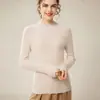 Suéter de Cachemira 100% Puro Otoño e Invierno 2025 para Mujer, Jersey de Manga Larga con Cuello Semi Alto, Tejido de Punto Vertical sin Costuras, Camiseta Base