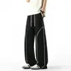 Pantalones Deportivos a Rayas Retro Americanos con Dobladillo Curvo para Hombre, Tendencia Primavera y Verano, Estilo High Street Fresco, Holgados, Pierna Ancha, Casual