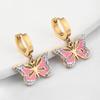 Pendientes de moda transfronterizos nuevos. Pendientes rectangulares de estilo frío, ligeros y de lujo para mujer. Pendientes de mariposa con incrustaciones de diamantes. Fábrica de joyas de acero de titanio.