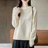 Estilo Nuevo Primavera 2026 Algodón Puro Cuello Redondo Tejido de Punto Manga Larga Color Sólido Holgado Jersey Estilo Coreano Camiseta Base para Mujer