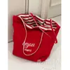 Bolso de Hombro Rayado Reversible de Doble Cara Estilo Coreano de Nicho Gran Capacidad Estilo Perezoso Bolso Tote Rojo Bolso de Compras Casual para Mujeres