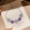 Galáxia Névoa Roxa~Pulseira com Pingente de Flor de Zircônia Gota d'Água Estilo Minimalista Coreano Ins Pulseira Joia de Luxo Leve de Alta Qualidade
