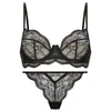 Lingerie Sexy Francesa Espelho Cruzado Sutiã Erótico de Renda Ultrafina para Seios Grandes, Minimizador e Anti-Flacidez Tanga de Lingerie Erótica