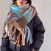 Bufanda Nueva de Cuadros para Mujer Otoño e Invierno Arcoíris Marca Grande Europea y Americana Combinación de Colores Cachemir y Mohair Chal Bufanda Engrosada para Cuello de Mujer