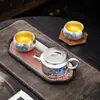 Juego de té de plata dorada, una tetera y dos tazas, juego de té kung fu de viaje portátil de servicio rápido, caja de regalo, adecuado para regalar a personas mayores durante el Festival del Medio Otoño y el Día Nacional