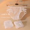 Ropa interior sexy de malla de encaje hueco estilo francés para mujer, bragas de algodón puro transpirables con cintura baja cruzada.