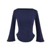 26029- Nuevo Top Sexy de Ajuste Delgado con Hombros Descubiertos para Mujer, Primavera/Verano 2026 Europeo y Americano, Camiseta Adelgazante de Manga Tres Cuartos para Chicas Atrevidas