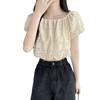 Camisa de Chifón de Manga Corta Estilo Occidental Reductora de Edad Diseño de Verano para Mujer Top Corto Nicho Hombros Descubiertos con Cuello de Hombros Descubiertos Hermosa Camisa Pequeña