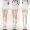 Calcetines Finos de Terciopelo para Primavera y Verano Hasta la Rodilla Calcetines de Encaje con Lazo Lolita Calcetines Altos para Muslo Calcetines Dulces para Pantorrilla Jk