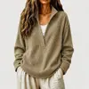 Suéter Feminino Gola V Malha Waffle Cruzada Europeia e Americana Primavera e Outono Estilo Preguiçoso Solto Top Pulôver Casual