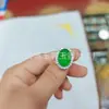 Anillo de Lujo con Incrustaciones de Calcedonia Verde Hielo Chapado en Plata al por Mayor Nuevo Estilo Chino Anillo Abierto de Ágata Verde Anillo de Jade Joyería