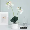 Imitación 2 Horquillas Mano Hidratante Phalaenopsis con Hojas Decoración Avanzada Hogar Hotel diy Flor Phalaenopsis Flor Artificial