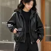 Jaqueta de Couro para Meninas Moda Outono Casaco com Capuz Infantil Modelo Novo 2026 Jaqueta de Couro Primavera e Outono para Bebês Meninas