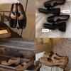 Sapatos de camada única estilo balé Couro genuíno feminino 2024 outono high-end bico quadrado salto grosso sapatos Mary Jane vintage raso sapatos femininos