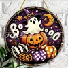 Colgante Redondo de Madera de Halloween Calabaza Fantasma Calavera Placa de Puerta Decoración Artesanía para Pared del Hogar Colgante Transfronterizo