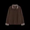 Sudadera de Pulóver Capa de Color Contrastante con Empalme en Puños, Nueva de Otoño e Invierno 2025, Suave de Piel Amigable, Color Café