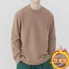Camiseta Térmica Masculina de Manga Longa, Cor Sólida, Lã Dupla Face, Camada Base Quente, Gola Redonda, Top de Outono