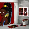Venda Direta de Fábrica Transfronteiriça Impressão Digital 3D Impermeável Poliéster Nova Mulher Africana Divisória de Banheiro Cortina de Chuveiro Conjunto de Quatro Peças