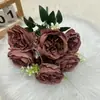 Ramo de 7 cabezas de rosa Austin Flores de seda de fábrica de alta gama directas Flores artificiales para exhibición en ventana del hogar