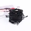 Pulsera de piel de vaca de seis piezas de personalidad estilo europeo y americano directa de fábrica, pulsera tejida multicapa de ancla de cuero retro transfronteriza