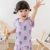 Conjunto de Pijama de Verano de Manga Corta para Niñas Ropa de Casa de Verano con Flores para Niños Tops de Media Manga Pantalones Cortos Seda de Hielo