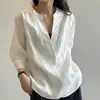Nueva Camisa de Estilo Veraniego con un Elegante Cuello de Muñeca y un Dulce Diseño, Hecha de Material de Algodón y Lino Blanco de Nicho, Cómoda de Llevar