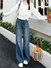 Jeans de estilo retro, corte ajustado, pierna ancha con adornos de pedrería para mujer, nueva colección otoño/invierno 2026, con diseño de cintura alta y corte recto hasta el suelo