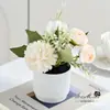 Plantas Verdes Artificiais para Interior de Casa, Adereços de Fotografia, Decoração de Entrada de Sala de Estar, Pequeno Bonsai de Crisântemo Bola e Rosa Chá