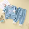Conjunto de Dos Piezas de Ropa Interior Térmica Infantil de Doble Cara Cepillada con Forro de Felpa, Estampado de Dibujos Animados, Lado de Felpa Grueso, Pijama y Pantalones