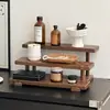 Estante de Almacenamiento de Escritorio de Nogal Multicapa No Requiere Instalación Productos para el Cuidado de la Piel Tazas Exhibidor de Perfumes No Requiere Perforación