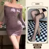 Naranja Amistad Lencería Sexy Deseo Puro Vestido Morado Sexy Ajustado Hombros Descubiertos Encaje Bodycon Vestido para Mujer A880