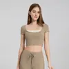 Top de Yoga Antibacteriano Refrescante Color Block Manga Curta Com Bojo Semifixo Corrida Slim-Fit Sutiã Esportivo Respirável Top Fitness