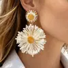 Joyería de Estilo Europeo y Americano, Pendientes de Girasol de Rafia Hechos a Mano, Pendientes Grandes Exagerados de Flor, Joyería de Estilo Festivo al por Mayor