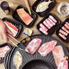 Artículos creativos novedosos: imitaciones realistas de comida de panceta de cerdo, filete, pan, notas adhesivas, carne fresca, frutas y verduras, serie divertida