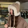 Sombrero Estilo Coreano Grueso a Prueba de Frío Simple Versátil Estilo Étnico Sombrero Lei Feng Hace la Cara Más Pequeña, Dulce y Lindo Sombrero de Punto Tejido con Bola de Pelo Jacquard