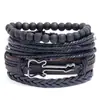 Pulsera de Cuero Tejida a Mano Estilo Vintage DIY Set de 4 Piezas Pulsera Marrón Guitarra Joyería Popular Europea y Americana
