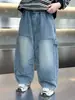 Jeans de Retazos para Niños de Primavera y Otoño Estilo Coreano Pantalones Cargo Holgados con Estilo para Niños Pequeños Pantalones de Moda para Exportación