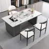 Juego de Mesa de Té y Sillas de Pizarra Minimalista Moderno, Mesa de Té Pequeña de Lujo Ligero para Balcón u Oficina, Mesa de Té de Piedra con Tetera Integrada
