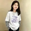 Camiseta de Manga Longa para Meninas Estilo Primavera/Outono 2026 Nova Elegante Algodão Puro Menina Falsa Peça Dupla Top Camisa Base para Crianças