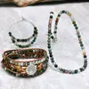 Moda Europeia e Americana Colar de Contas de Ágata Indiana Pulseira de Múltiplas Camadas Tecida à Mão Brincos Conjunto de Três Peças Joias Atacado