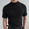 Camiseta básica de manga corta de color liso de verano 2024 para hombre, disponible en AliExpress, disponible transfronteriza, con cuello alto y ajustada.