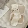 Meias suxinaimin para primavera e outono femininas, meias de cano médio florais delicadas estilo francês, meias empilhadas estilo menina com renda ins