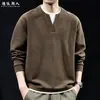 "Moletom com blocos de cor, estilo duas peças falsas" em lã mesclada, estilo old money, para homens, gola V, modelagem solta, peso pesado, manga longa, novo estilo de outono