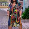 2022 Verão Novo Comércio Exterior Desejo Feminino Europeu e Americano Midi Tamanho Grande Solto Vestido Multicolorido Impresso em 3D