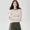 Camada Base Camada Interna Manga Longa Gola Redonda Feminina Caxemira Outono Inverno Novo Estilo Design com Strass Elegante Cor Sólida Top