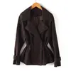 Chaqueta de cuero de estilo otoñal transfronterizo con cinturón, hecha de piel de oveja semi-curtida vegetal encerada al agua, moderna y versátil