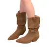 Botines cortos de tacón grueso estilo francés, botas apiladas para mujer, nuevo modelo otoño e invierno 2026, botas Martin vaqueras de media pantorrilla