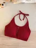 6268 # Top sin mangas abotonado de corte ajustado para mujer, cómodo de llevar como capa interior o exterior, con copas incorporadas y diseño de cuello halter