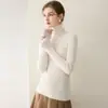 Suéter 100% cachemira pura para mujer, de cuello alto, listo para usar, ajuste slim para otoño e invierno, cuello alto apilado, camiseta base de punto ajustada